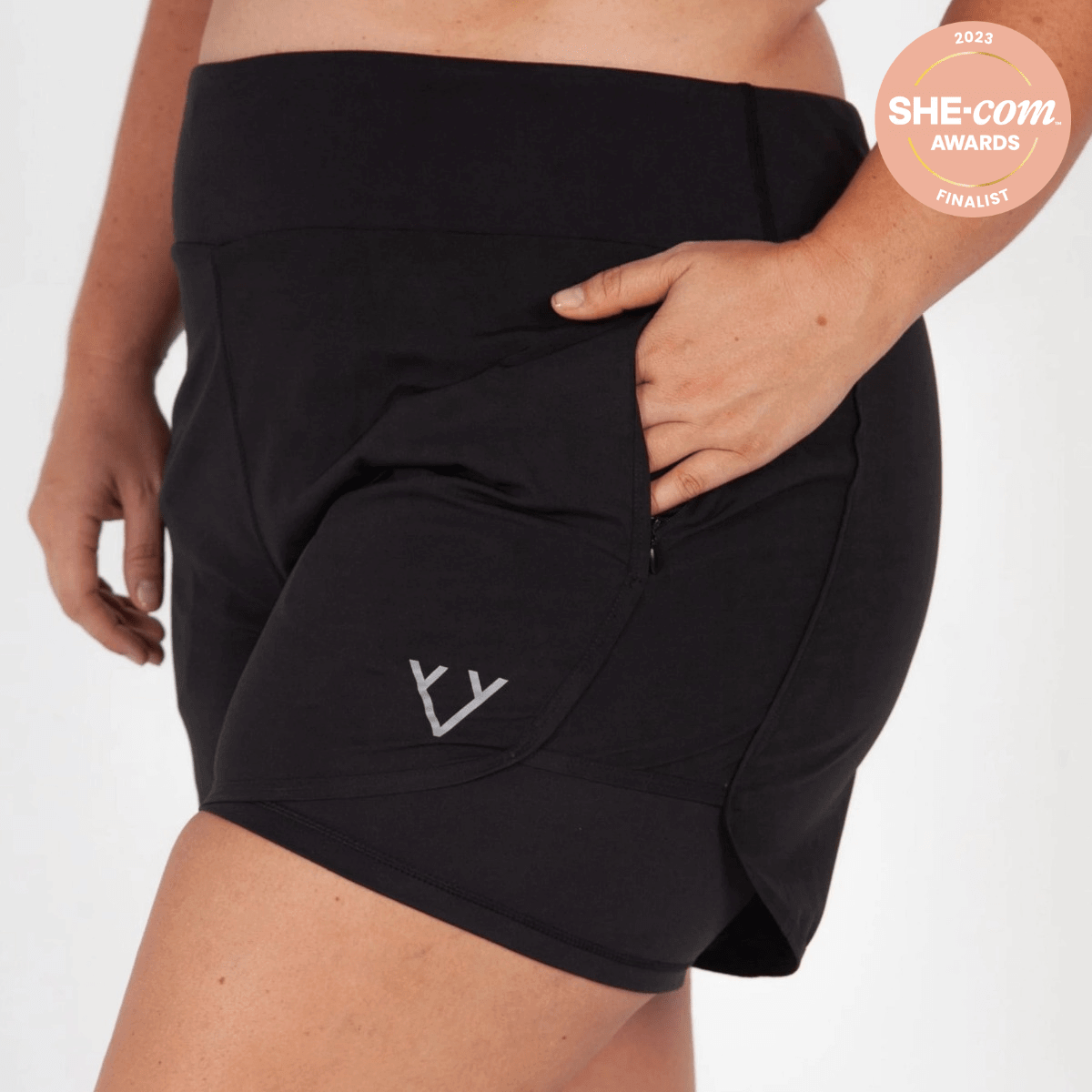 Woman wearing Victoria Stag's Core Running Shorts