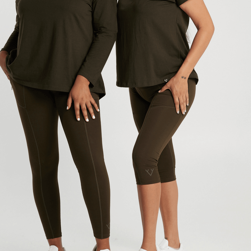 Victoria Stag Core in Full Length and 3/4 Length Leggings in Khaki