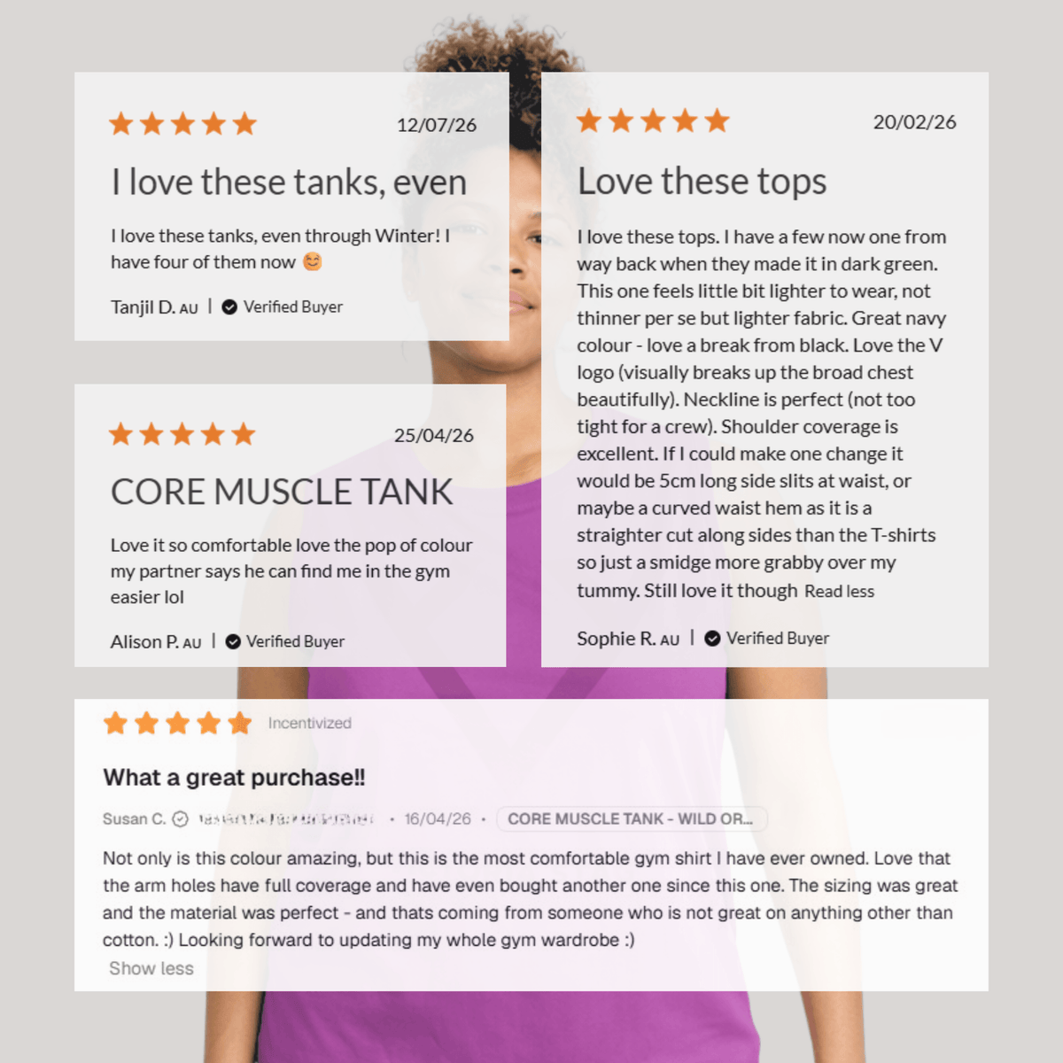 Four reviews for the Core muscle tank wild orchid