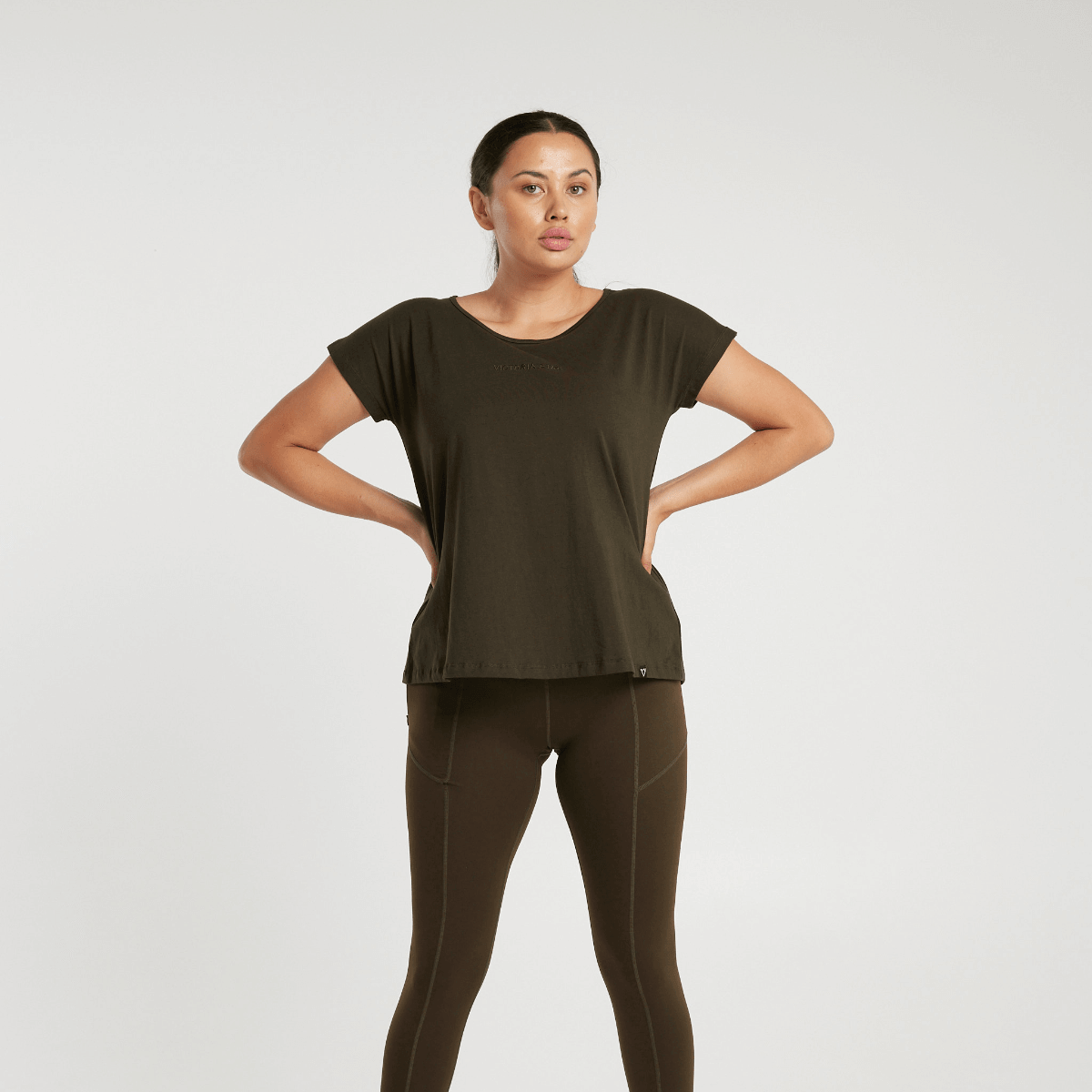 Victoria Stag Core Cap Sleeved Tee in Khaki