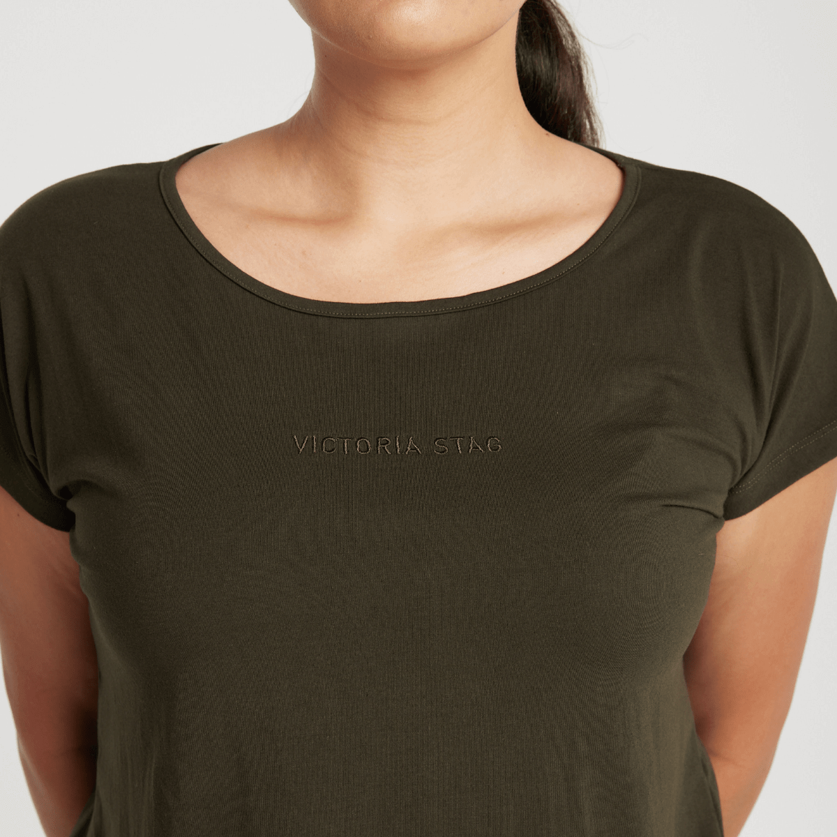 Victoria Stag Core Cap Sleeved Tee in Khaki front closer look